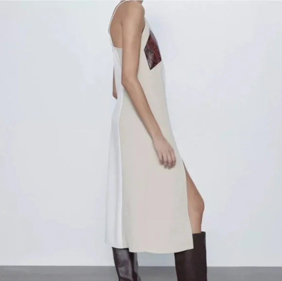 Zara Pleated Snakeskin Detailed Slip Dress Size S - Picture 4 of 9